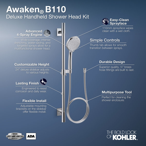 K99243CP,BN Kohler Awaken® B110 Deluxe Multi Function Slide Bar